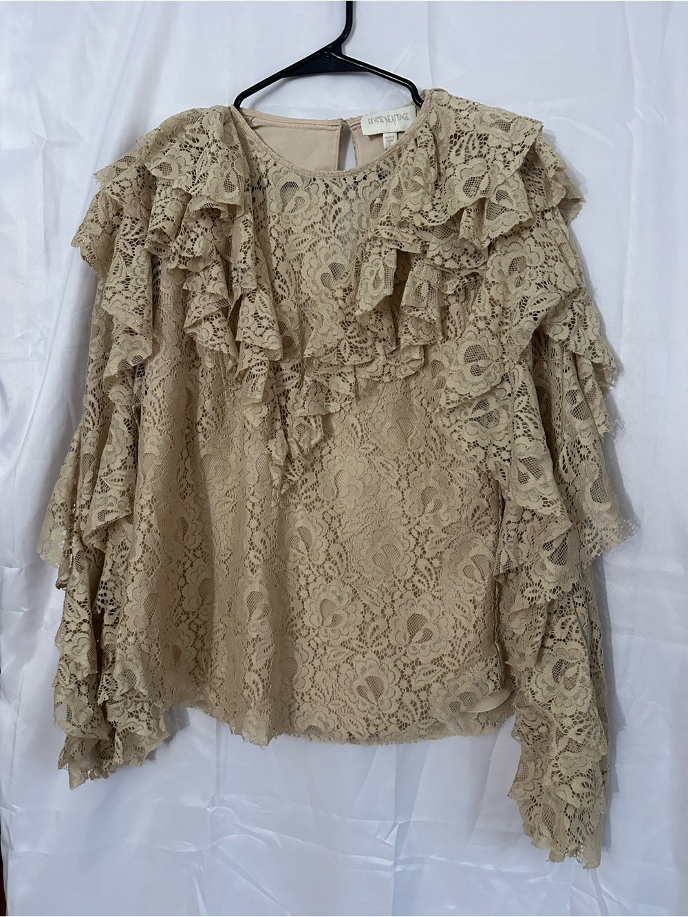 Divine Heritage Beige Lace Ruffle Blouse